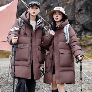 新标90%白鸭绒情侣羽绒服男女中长款冬季加厚户外登山外套P310