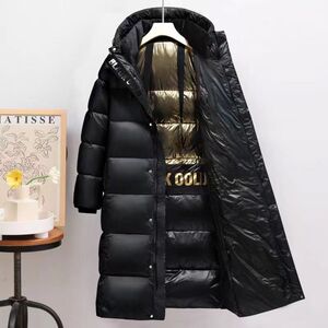 2025新款亮面黑金长款过膝加厚白鸭绒羽绒服外套男女潮YR322-P130图片