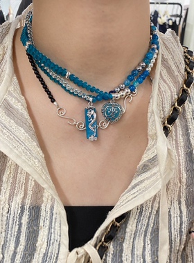 天然玉石腾龙爱心项链手工串珠锁骨链玛瑙男女情侣同款纯银不掉色