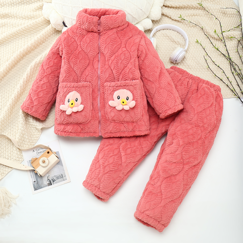 冬季珊瑚绒三层夹棉加厚家居服