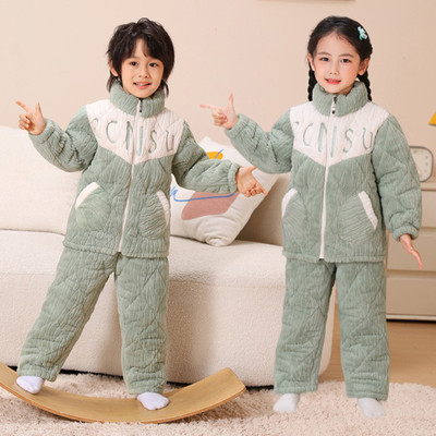 儿童夹棉可外穿家居服法兰绒冬季