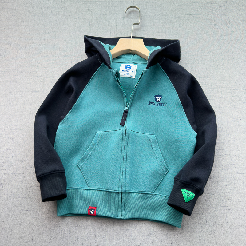 拉链卫衣~出口品质~110-160男童秋装新品 棉涤针织连帽外套 卫衣