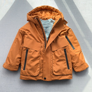 新品 170冬装 儿童户外防风保暖连帽鸭绒外套 冲锋衣羽绒服110 90绒