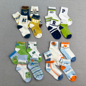 实惠5双装 春夏儿童袜 男童休闲卡通薄棉网眼中筒袜 透气 薄