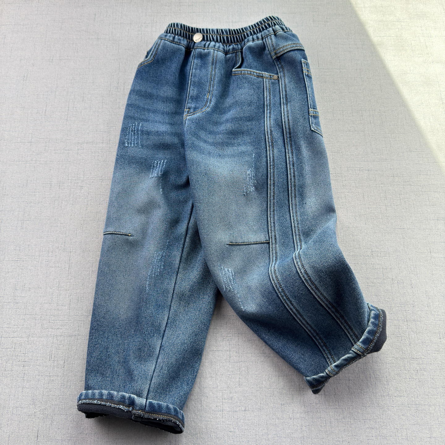 加绒牛仔裤秋冬薄棉裤