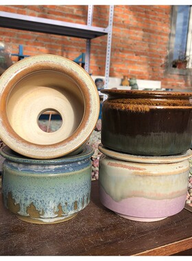 内口约8厘米矮款钵钵盆景德镇手工拉坯粗陶透气绿植圆口多肉花盆