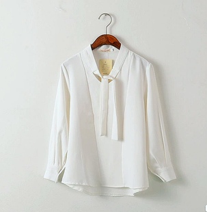 设计感小众衬衣上衣 衬衫 微瑕亏甩法式 温柔风雪纺飘带长袖