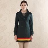 亏甩清仓 棉风衣 百搭风衣拼色风衣 品牌折扣修身 双排扣中长款