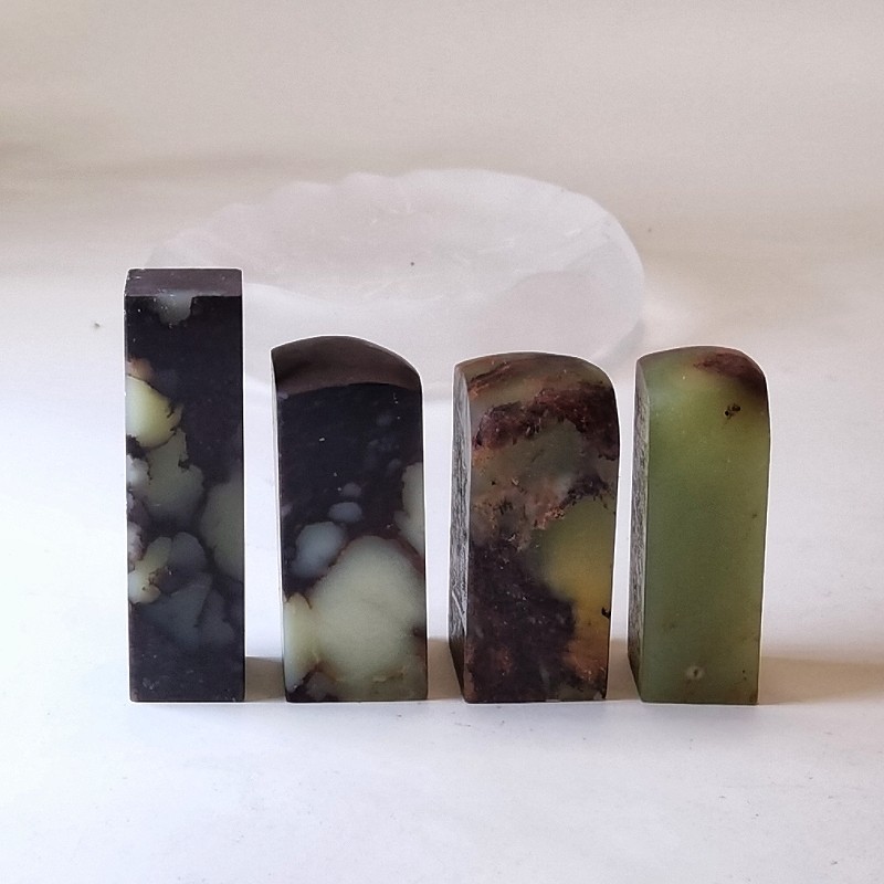 582-585天然青田石青田竹叶青带紫檀素章印章料篆刻印石