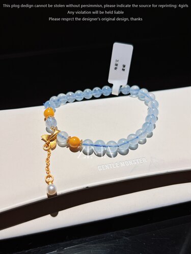 2025年大促新款天然海蓝宝水晶蜜蜡手串巨蟹座手链女闺蜜生日礼物