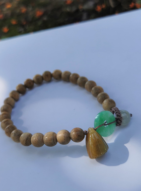 原创手工 绿翡翠平安扣 黄翡翠莲蓬 沉香手串 手链