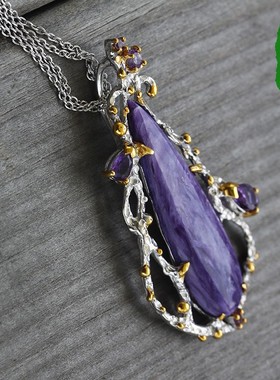 925银天然毛衣链紫色水晶