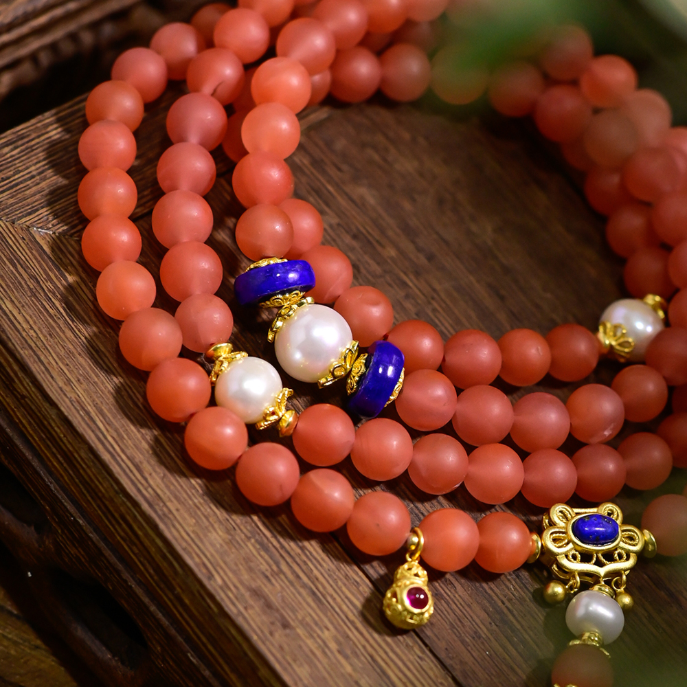 天然青金石流苏保山南红玛瑙手串