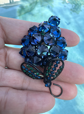 Sch藍色倒鑲花朵中古胸針