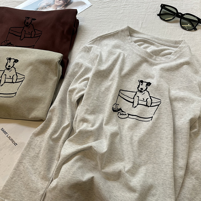 植绒磨毛休闲风长袖圆领T恤