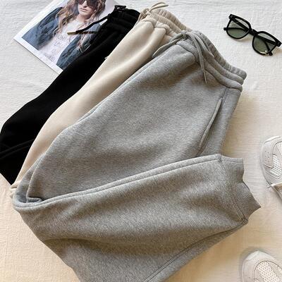 松紧高腰运动休闲长裤加绒束脚裤