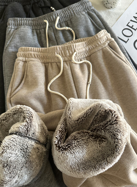巨厚实糯米绒暖暖裤女2025冬季羊羔毛加厚直筒阔腿裤休闲运动卫裤