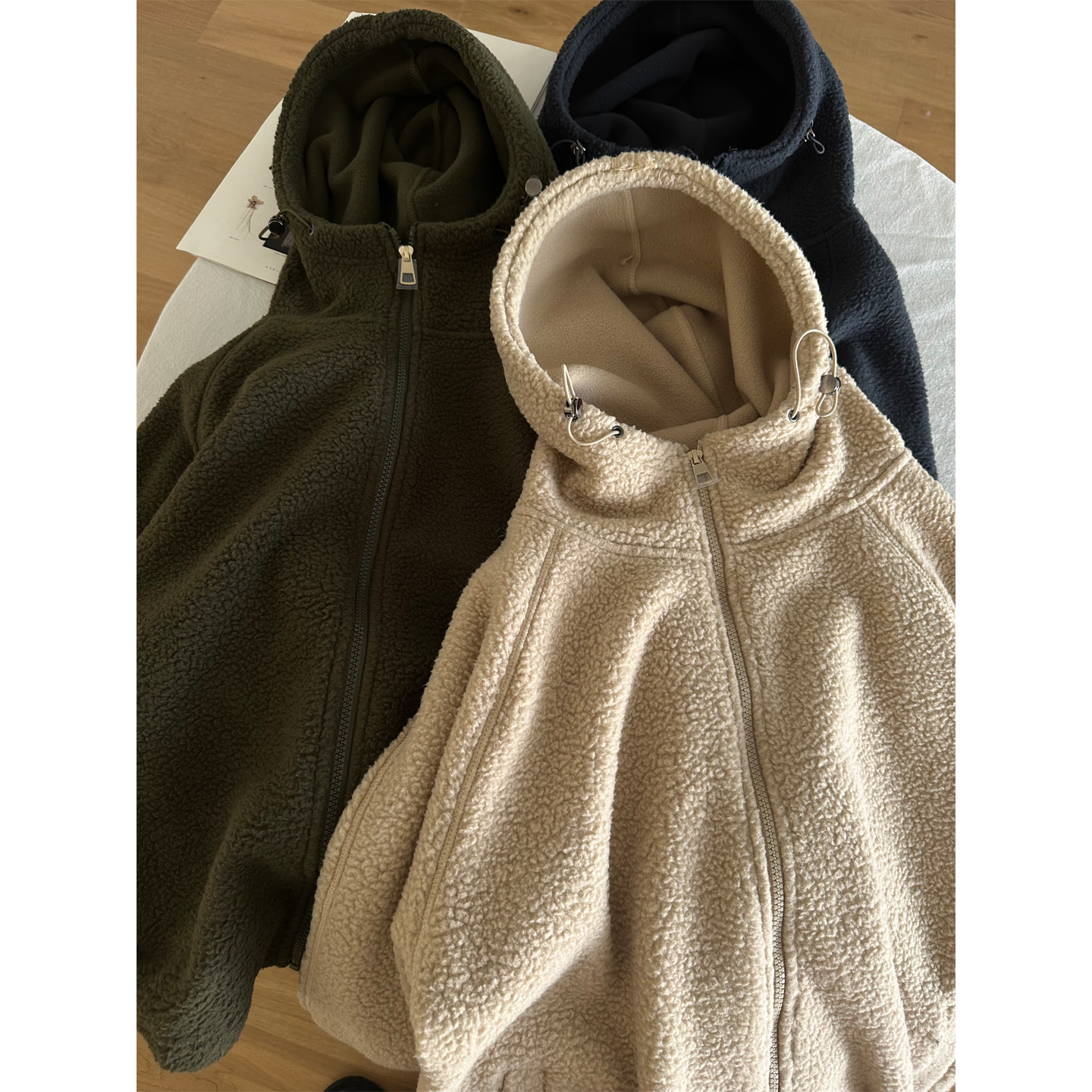 双面摇粒绒连帽拉链卫衣女冬外套