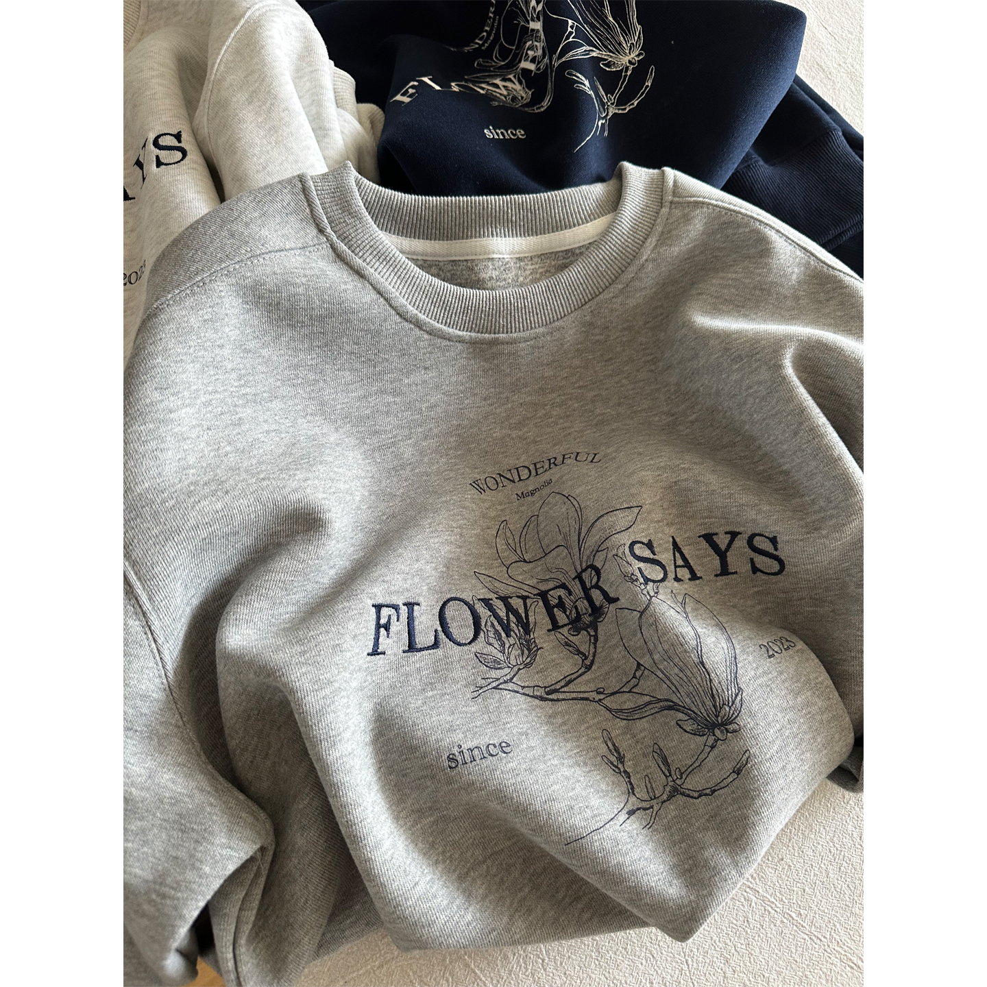 美式复古刺绣套头圆领宽松卫衣