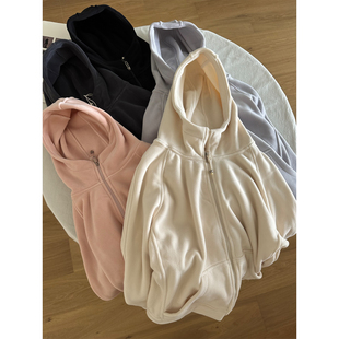 双面澳利绒加厚保暖立体剪裁高领连帽卫衣外套女韩版休闲拉链开衫