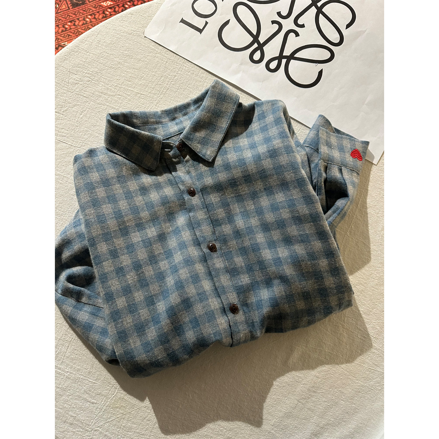 韩系复古高级感撞色格子刺绣爱心衬衫女简约休闲百搭翻领长袖衬衣,女装/女士精品,衬衫,淘宝优惠券,粉丝福利购,淘宝优惠卷