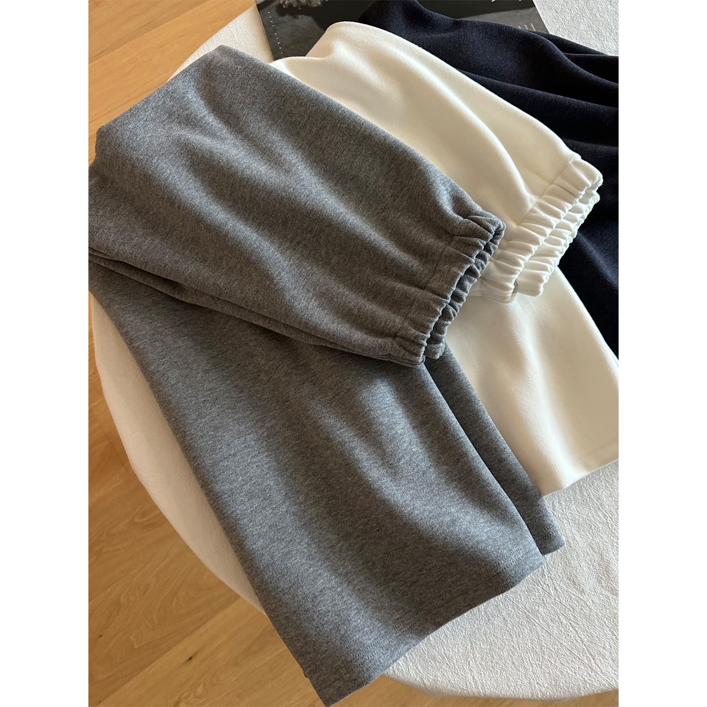 纯色加厚毛呢阔腿裤垂感宽松长裤