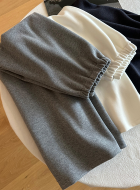 纯色加厚毛呢阔腿裤女2025秋冬新款慵懒垂感显瘦软糯休闲直筒长裤