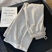 子 百搭高腰显瘦卷边直筒拖地长裤 宽松运动休闲阔腿裤 女灰黑色秋装