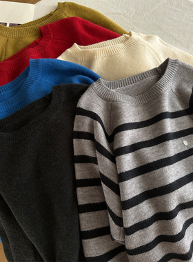 高级慵懒感纯色针织毛衣女2025秋冬保暖韩系气质软糯圆领套头毛衣