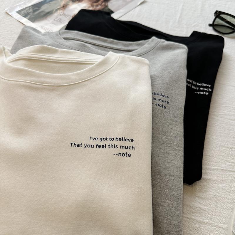 字母印花磨毛棉简约基础长袖T恤