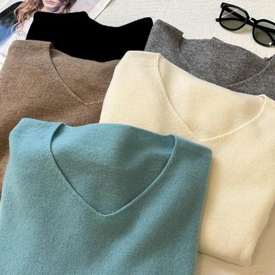 纯色羊毛针织衫套头V领打底衫