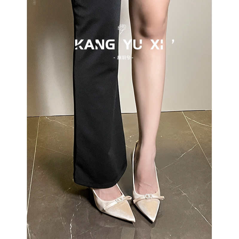 [明星同款]绝美气质高跟鞋女细跟2025秋季新款尖头绸缎伴娘鞋蝴蝶