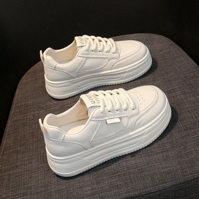 [明星同款]踩屎感真皮小白鞋女款2026新款爆款秋季百搭厚底增高软