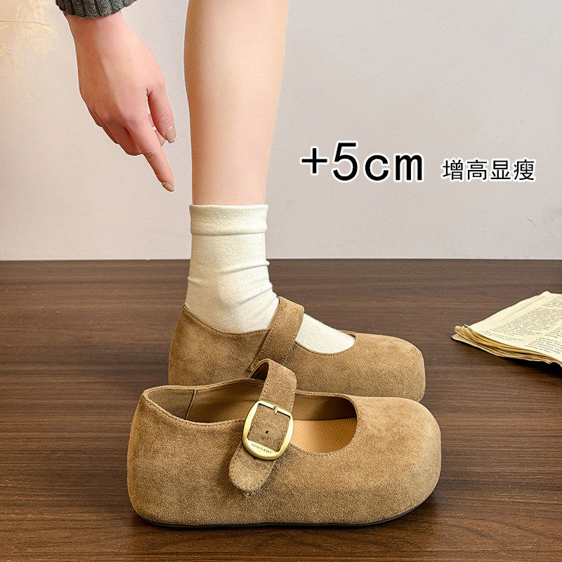 [明星同款]厚底内增高勃肯鞋女2026春季新款复古百搭魔术贴配裙子