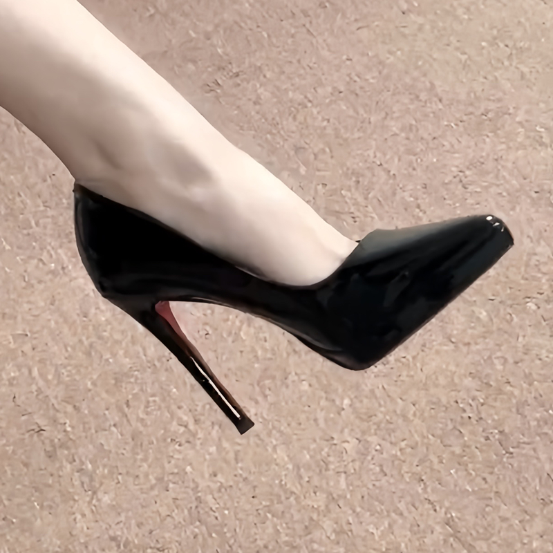 [明星同款]2025新款黑色红底高跟鞋女细跟防水台尖头单鞋女不累脚