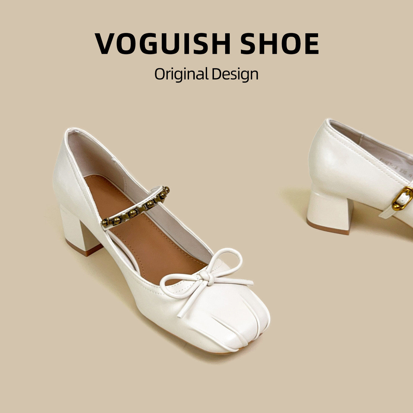 [明星同款]2025秋冬新款方头玛丽珍鞋女一字扣带蝴蝶结粗跟高跟鞋,女鞋,浅口单鞋,淘宝优惠券,粉丝福利购,淘宝优惠卷