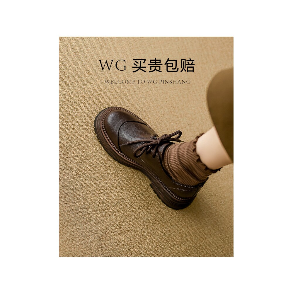 [明星同款]系带真皮黑色小皮鞋女2026新款春秋季单鞋英伦风配裙子
