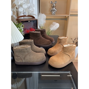 [明星同款]冬季加绒保暖厚底防滑东北雪地靴女款棉鞋2025新款真皮