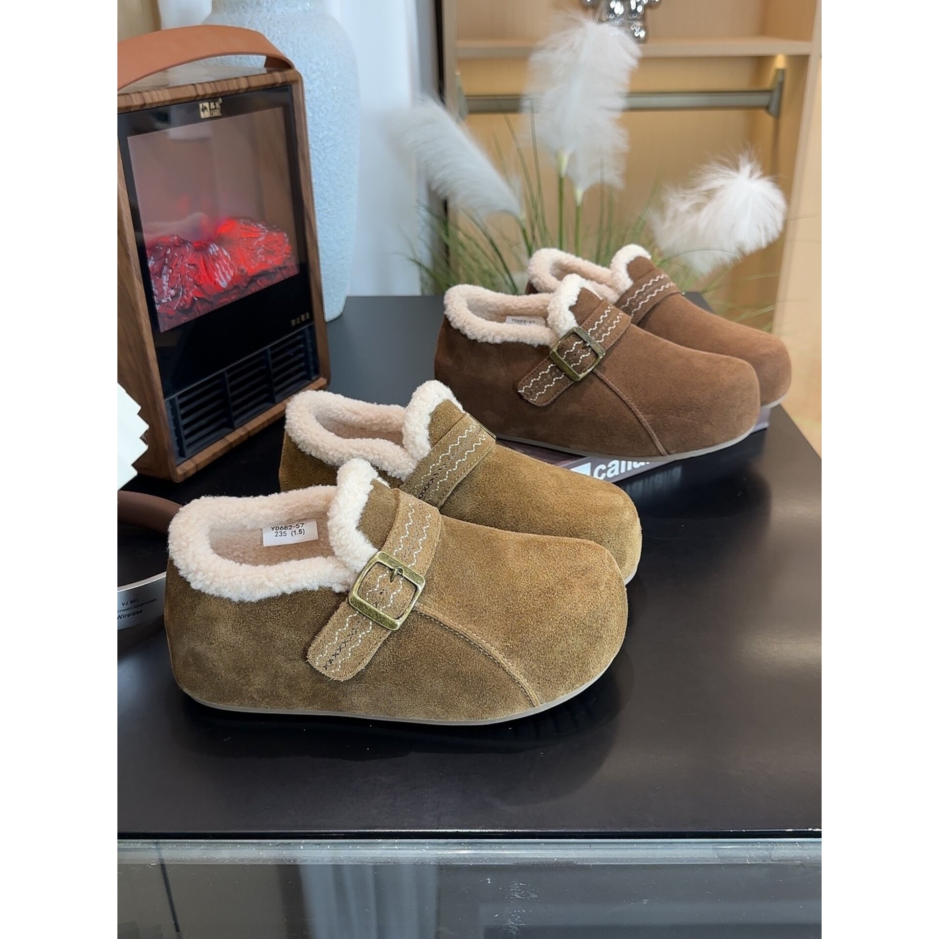 [明星同款]内增高4cm加绒保暖真皮勃肯鞋全包厚底2025秋冬懒人一