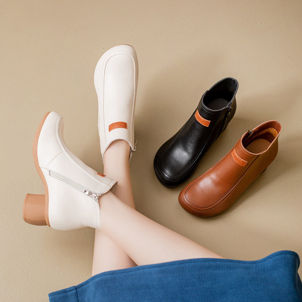 [明星同款]真皮软底妈妈鞋棉鞋粗跟中跟中年短靴女靴舒适中老年女,女鞋,时装靴,淘宝优惠券,粉丝福利购,淘宝优惠卷