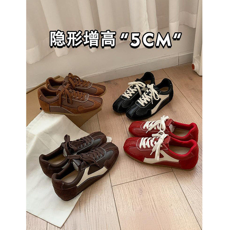 [明星同款]真皮~复古内增高德训鞋女2026新款百搭拼色运动鞋系带