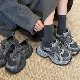 [明星同款]真皮加绒保暖老爹鞋女2025秋冬新休闲跑步鞋厚底小个子