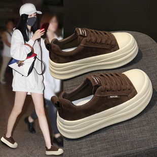 [明星同款]小个子厚底增高板鞋女款2026新款爆款百搭真皮配阔腿裤