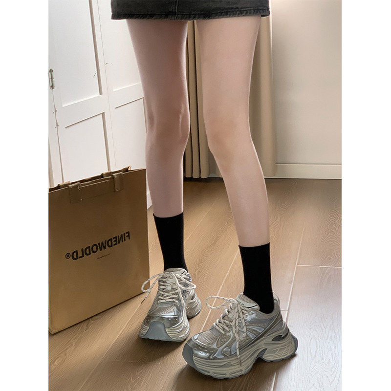 [明星同款]软牛皮~真皮做旧老爹鞋女2025新款厚底百搭增高松糕鞋,女鞋,老爹鞋,淘宝优惠券,粉丝福利购,淘宝优惠卷