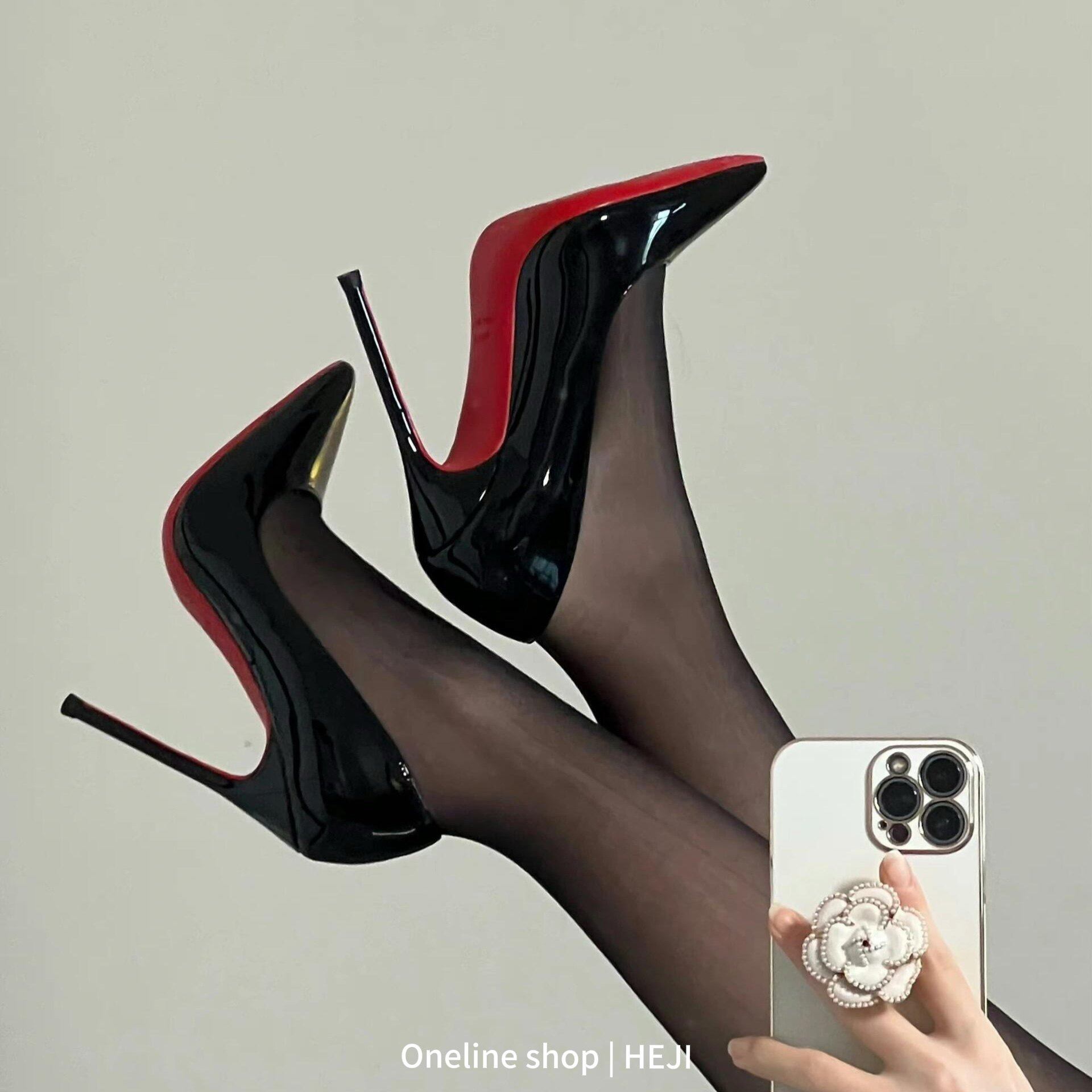 [明星同款]红底黑色高跟鞋女细跟新款尖头性感气质御姐职业工作单,女鞋,浅口单鞋,淘宝优惠券,粉丝福利购,淘宝优惠卷