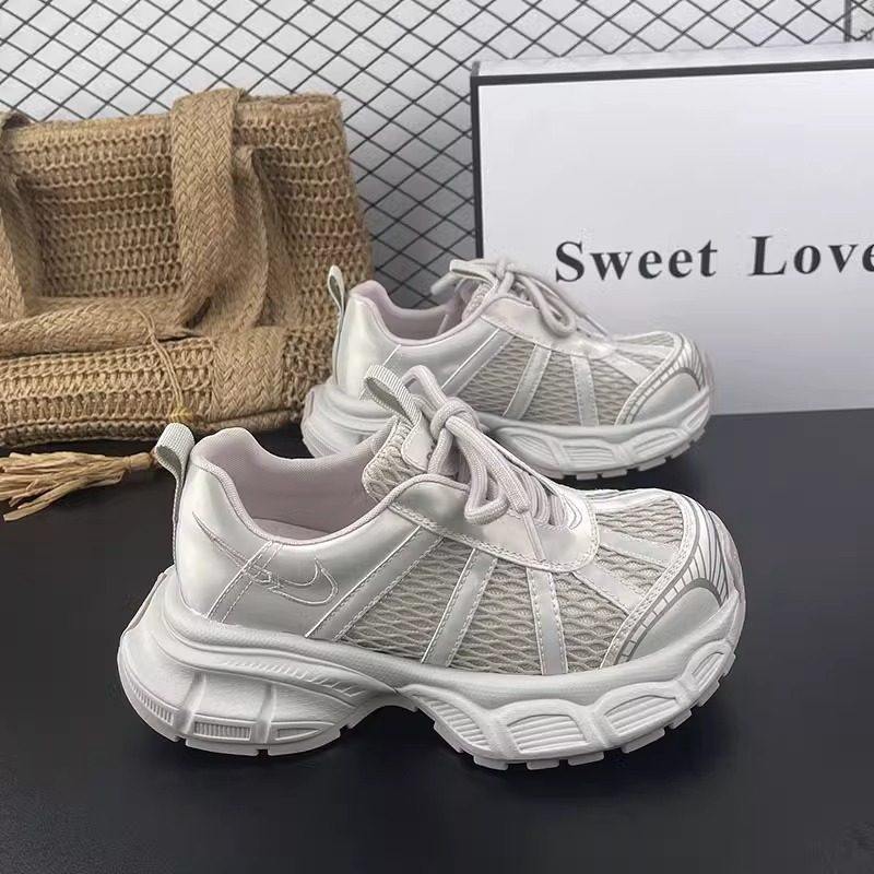 [明星同款]韩式交叉绑带圆头透气增高休闲鞋 女款欧货网面厚底老,女鞋,老爹鞋,淘宝优惠券,粉丝福利购,淘宝优惠卷