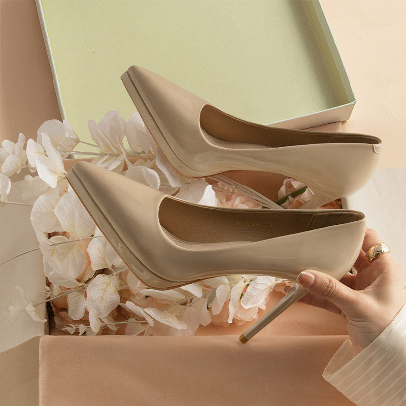 [明星同款]裸色高跟鞋女细跟2026年新款防水台夜店米白色单鞋漆皮,女鞋,浅口单鞋,淘宝优惠券,粉丝福利购,淘宝优惠卷