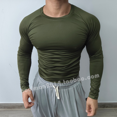 插肩袖男士健身长袖速干紧身衣