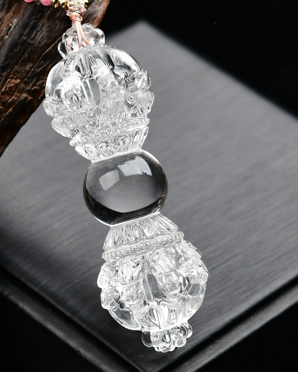 5A级天然白水晶九股梵林金刚杵挂件东海茶水晶降魔杵挂坠