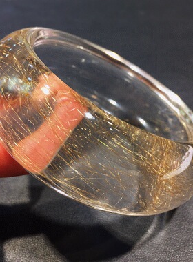 天然铜发晶顺发手镯金发晶钛晶镯子发丝满爆闪猫眼女士包邮